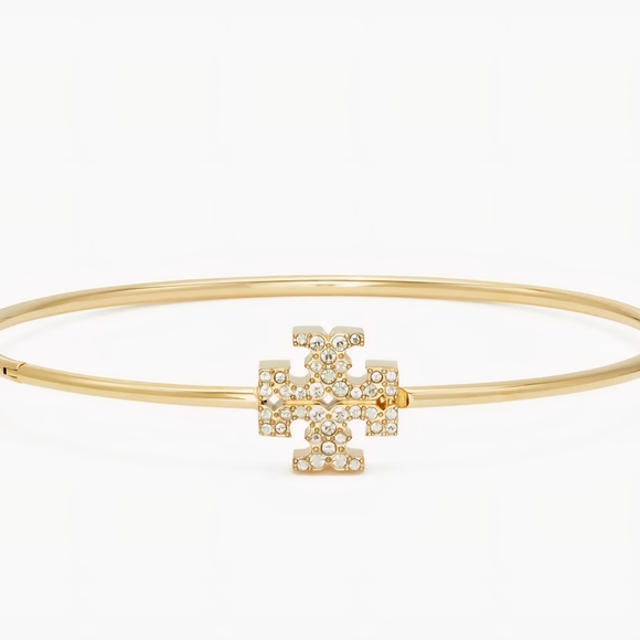 Tory Burch Gold Bangle with Crystal Emblem - Picture 3 of 4